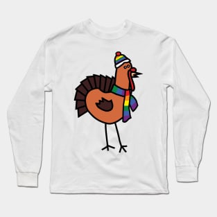 Thanksgiving Turkey and Rainbow Pride Flag Hat and Scarf Long Sleeve T-Shirt